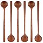 6 Pieces Wooden Long Spoons Long Handle Round Spoons Korean Style Soup Spoons For Soup Cooking Mixing Stirring Kitchen Tools Utensils 10.9 Inch Brow