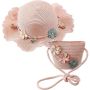 Straw Hat Bag Set Children's Sun Hat Cute For Girls Travel Hat With Flower