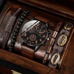 5PCS SET Men's Casual Fashion Quartz Watch And Bead Bracelet Set Gift For Him