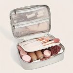 Simple Solid Color Makeup Bag With Handle Travel Portable Polyester Storage Bag For Toiletries makeup Supplies makeup Tools