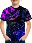 Cartoon Print Boys' Casual T-Shirt For Kids 3D Printing Design Soft Polyester Fabric Round Neck Cartoon Pattern Suitable For Sum
