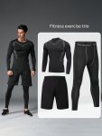 3PCS Solid Tight Compression Set For Fitness Sports Long Sleeve T-Shirt & Leggings & Shorts Set Quick Dry Breathable Gym Set