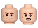 Parts Minifigure Head Dual Sided Reddish Brown Eyebrows Medium Nougat Cheek Lines And Chin Dimple Smile Angry With Bared Teeth