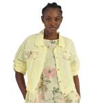 Wild Flower Print Pocket Detail Linen Jacket - Lemon L xl