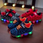 Casual Cool Spider Net Woven Shoes With LED Light For Boys Breathable Non-slip Sneakers For Walking Running Training
