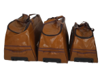 Smte- 3 Piece Leather Hand Luggage Bags- Brown Orange With Keychain