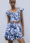 Smocked Cropped Top - White & Blue Floral