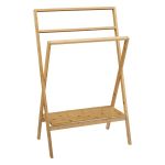 Bamboo Free Standing Towel Rack With Shelf - 62X30X99CM