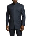 Tijofa African Safari Suits For Men 2 Piece Regular Fit Navy Blue Mens Chinese Tunic Suit For Wedding Slim Fit Navy Blue Stand C