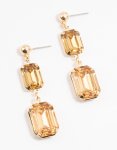 Goldair Gold Double Rectangle Orange Diamante Drop Earrings