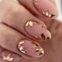 24PCS Short Oval Golden Leaf Design Press-on Nails With Jelly Glue & Nail File Fashionable Stick-on Nail Set For Diy Manicure