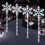 Solar Christmas Pathway Lights Outdoor Decorations Solar Powered Snowflake Lights Waterproof Xms Garden Stake Lights Outdoor Chr