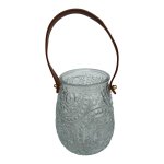 Embossed Glass Candle Holder With Leather Handle