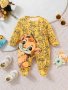 Newborn Baby's Cartoon Lion Pattern Long Sleeve Footie Toddler & Infant Boy's Comfy Footed Romper