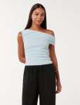 Luna Tipped Shoulder Mesh Top - L Subdued Blue