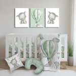 Cot Duvet Bedding Ellie Elephant Air Balloon Sage Green And Grey