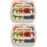 Divided Serving Tray With Lid And Handle Portable Snack Box Container 6 Compartments Veggie Fruit Snackle Tray Charcuterie Platt