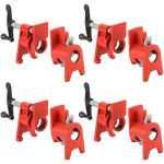 Flkqc 3 4" Wood Gluing Pipe Clamp Set With Unique Foot Design Red Heavy Duty Bar Clamps Cast Iron Quick Release Pipe Clamp Tools