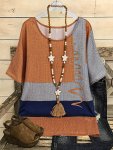 Plus Size Color Block Long Length Dress Elegant Short Sleeve Crew Neck Dress For Spring & Summer Women's Plus Size Clothing