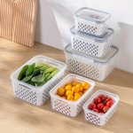 Fresh-keeping Fridge Organizer Set With Drain Basket - Airtight Lid Produce Storage Containers For Fruits & Vegetables Durable P