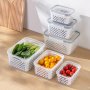 Fresh-keeping Fridge Organizer Set With Drain Basket - Airtight Lid Produce Storage Containers For Fruits & Vegetables Durable Plastic 1PC/3PCS Options