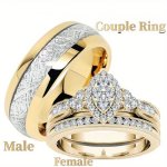 1PC 2PCS Fashion Golden Alloy Inlaid Rhinestone Rings Engagement Ring Wedding Ring Couple Ring