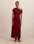 Paris Petite Draped Mesh Midi Dress - 16 Ruby Wine