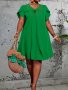 Plus Size Solid Knot Front Cut Out Dress Elegant Petal Sleeve Swing Dress For Spring & Summer Women's Plus Size Clothing