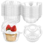 Toflen 150CT Cupcake Holders Individual Cupcake Containers Disposable Clear Plastic Single Cupcake Carrier With Dome Lid For Des