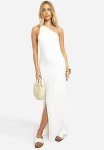 Linen Look One Shoulder Maxi Dress - Cream