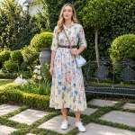 Rose Print Anglaise Belted Dress - Lemon Free