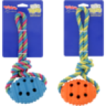 Rubber Ball On Rope Dog Toy Colour May Vary