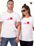 Couple's Matching T-shirts With Ecg Heartbeat Print - 100% Polyester Knit Fabric - Casual Crew Neck Tees With Slight Stretch - R