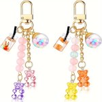 1PC Cute Resin Bear Keychain Macaroon Bear Keychains Candy Color Pendant Jewelry Gift Bag Key Ring Accessories For Daily Uses Wo