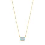 Powder Blue Enamel Emblem Gold Necklace