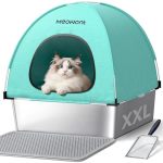 Meowant Stainless Steel Cat Litter Box With Lid Extra Large Square 3-IN-1 Enclosed Metal Litter Box With High-sided Oxford Fabri