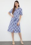 Belted Midi Woven Shirt Dress - Blue