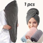 Microfiber Hair Towel Wrap 1 Pcs - Soft And Fluffy Waffle Weave Fast Drying Hair Cap With Button Knit Fabric Suitable For Bathro