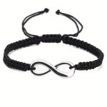 2PCS Black White Braided Bracelet Set Infinity Symbol Braided Hand Rope Set For Couples Friend