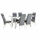Dining Set Glass 1+6 Grey