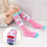 A Pair Of Girl's Cute Cartoon Knitted Knee High Socks Comfy Breathable Thermal Leggings For Kid's Wearing