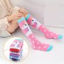 A Pair Of Girl's Cute Cartoon Knitted Knee High Socks Comfy Breathable Thermal Leggings For Kid's Wearing