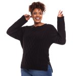 Donnay Plus Size Regular Black Jumper With Cable Detail