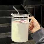 Kpmptvr Glass Water Cup With Handle - 32 Oz Clear Mug With Lid And Strawthick Transparent Mug For Coffee Milk Juice Perfect For