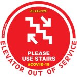 Tork Craft Covid 19 - 170MM Round Awareness Graphic - Red Use Stairs Here