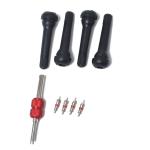 Snap-in Short Black Rubber Valve Stem TR418 4-PACK With Valve Core Wrench For Tubeless 0.453 Inch 11.5MM Rim Holes On Standard V