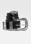 Oversize Western Silver Buckle Boyfriend Belt - Black