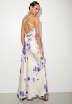Satin Cowl Midi Dress - Summer Blues Watercolour Floral