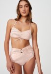 Cotton On Gathered Backless Halter Bikini Top - Pomegranate sandcastle Stripe