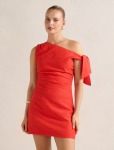 Cinzia Tipped Shoulder Linen MINI Dress - 16 Scarlet